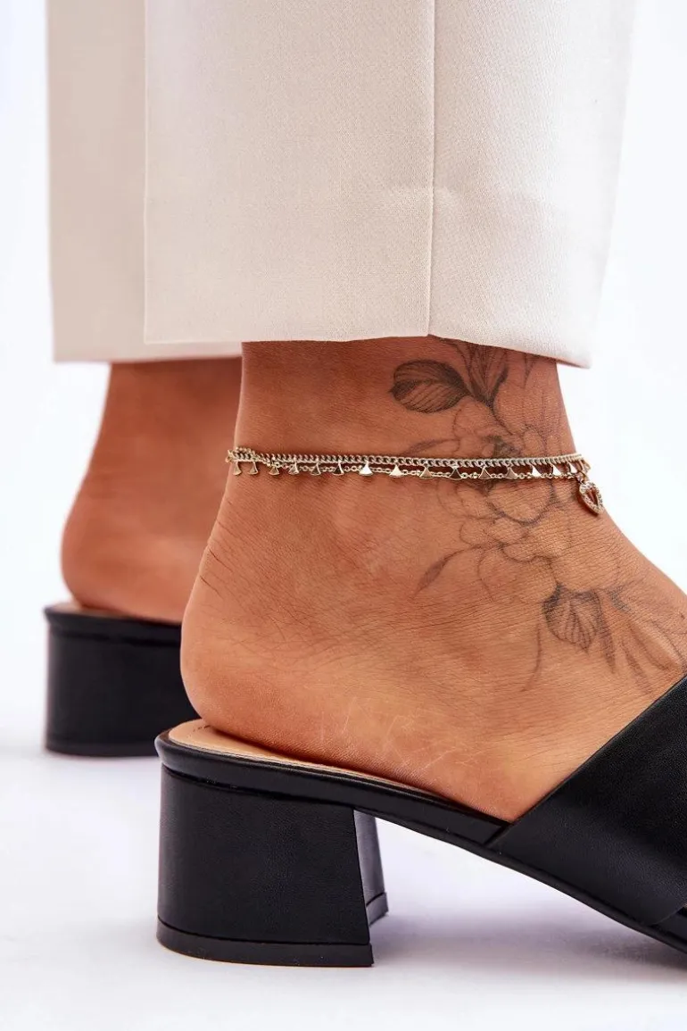 Klasyczne Skórzane Klapki Na Niskim Obcasie Czarne Miley