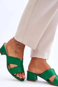 Klasyczne Skórzane Klapki Na Niskim Obcasie Zielone Miley