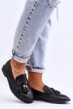 Klasyczne Skórzane Mokasyny Z Frędzlami Czarne Camis