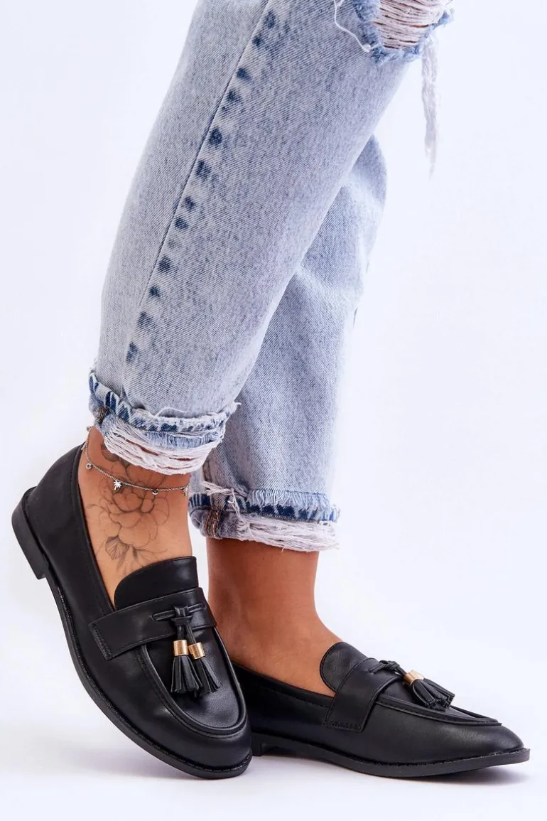 Klasyczne Skórzane Mokasyny Z Frędzlami Czarne Camis