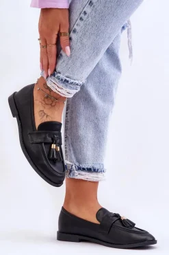 Klasyczne Skórzane Mokasyny Z Frędzlami Czarne Camis