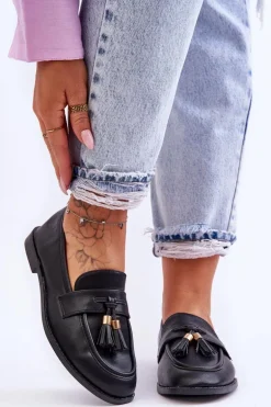 Klasyczne Skórzane Mokasyny Z Frędzlami Czarne Camis