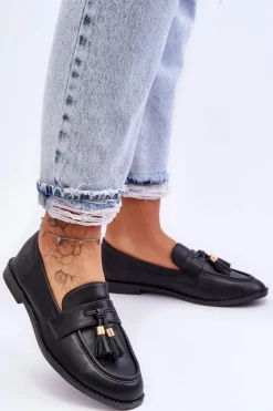 Klasyczne Skórzane Mokasyny Z Frędzlami Czarne Camis