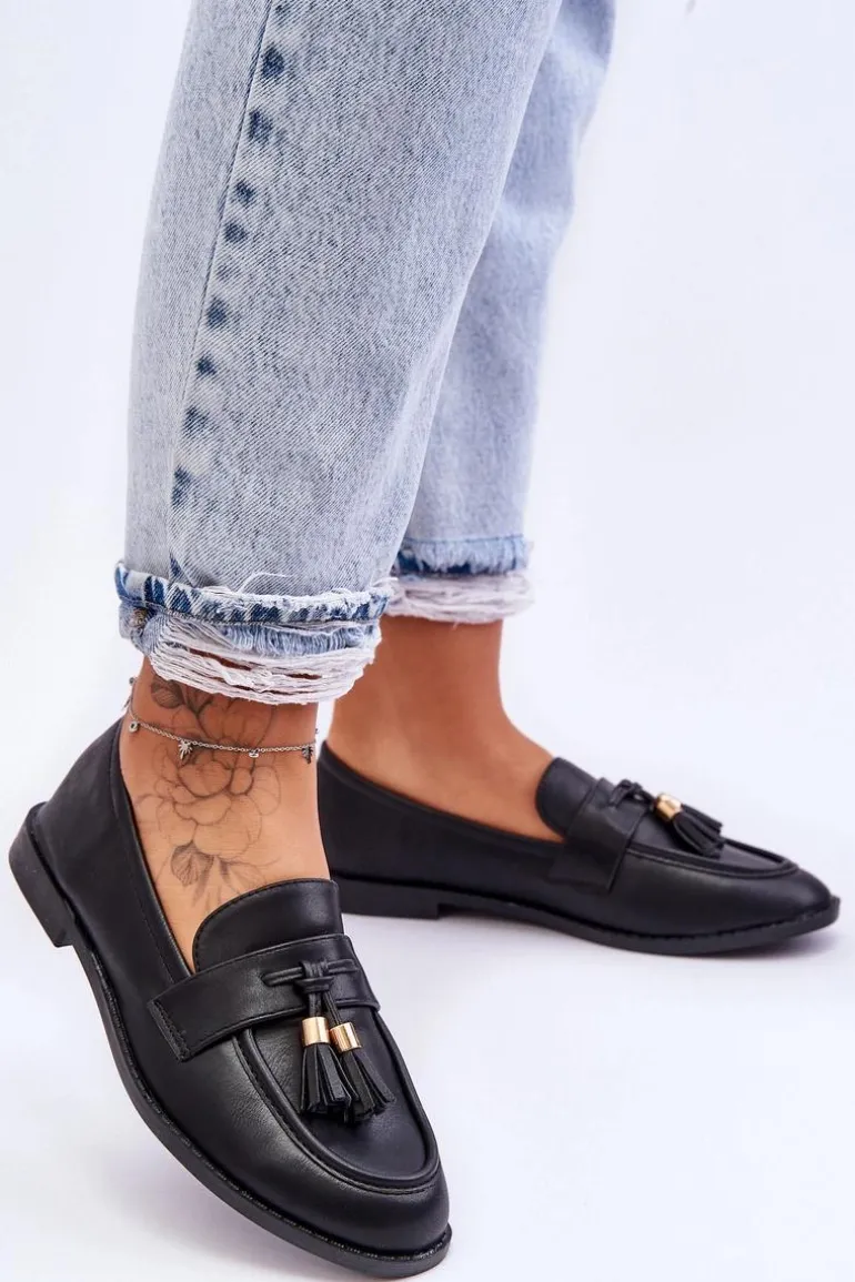 Klasyczne Skórzane Mokasyny Z Frędzlami Czarne Camis