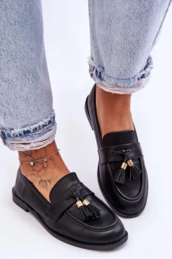 Klasyczne Skórzane Mokasyny Z Frędzlami Czarne Camis