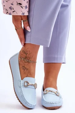 Klasyczne Skórzane Mokasyny Jasnoniebieskie Verona