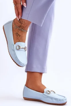 Klasyczne Skórzane Mokasyny Jasnoniebieskie Verona