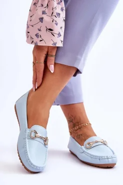 Klasyczne Skórzane Mokasyny Jasnoniebieskie Verona