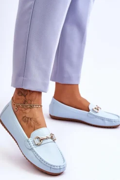 Klasyczne Skórzane Mokasyny Jasnoniebieskie Verona