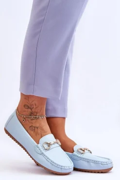 Klasyczne Skórzane Mokasyny Jasnoniebieskie Verona
