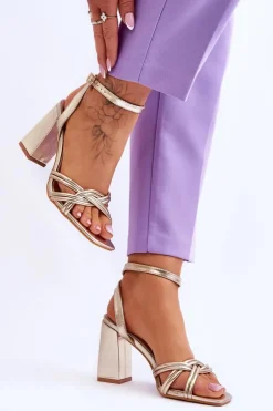 Klasyczne Skórzane Sandały Na Słupku Złote Bernett