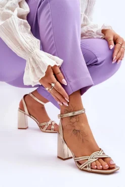 Klasyczne Skórzane Sandały Na Słupku Złote Bernett