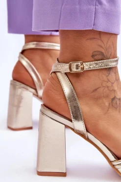 Klasyczne Skórzane Sandały Na Słupku Złote Bernett