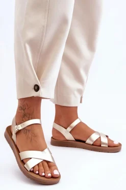 Klasyczne Skórzane Sandały Damskie Złote Talisma