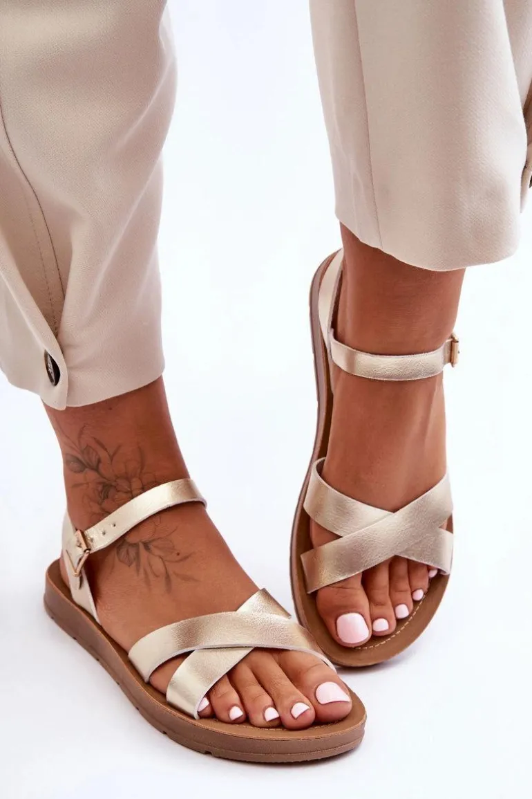 Klasyczne Skórzane Sandały Damskie Złote Talisma