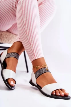 Klasyczne Skórzane Sandały Z Ćwiekami Srebrne Shelly