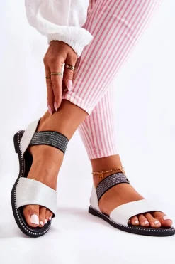 Klasyczne Skórzane Sandały Z Ćwiekami Srebrne Shelly