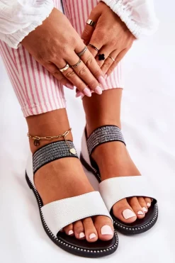 Klasyczne Skórzane Sandały Z Ćwiekami Srebrne Shelly