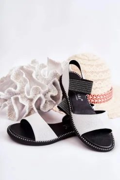 Klasyczne Skórzane Sandały Z Ćwiekami Srebrne Shelly