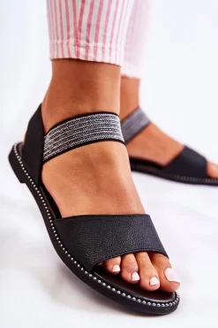 Klasyczne Skórzane Sandały Z Ćwiekami Czarne Shelly