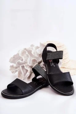 Klasyczne Skórzane Sandały Z Ćwiekami Czarne Shelly