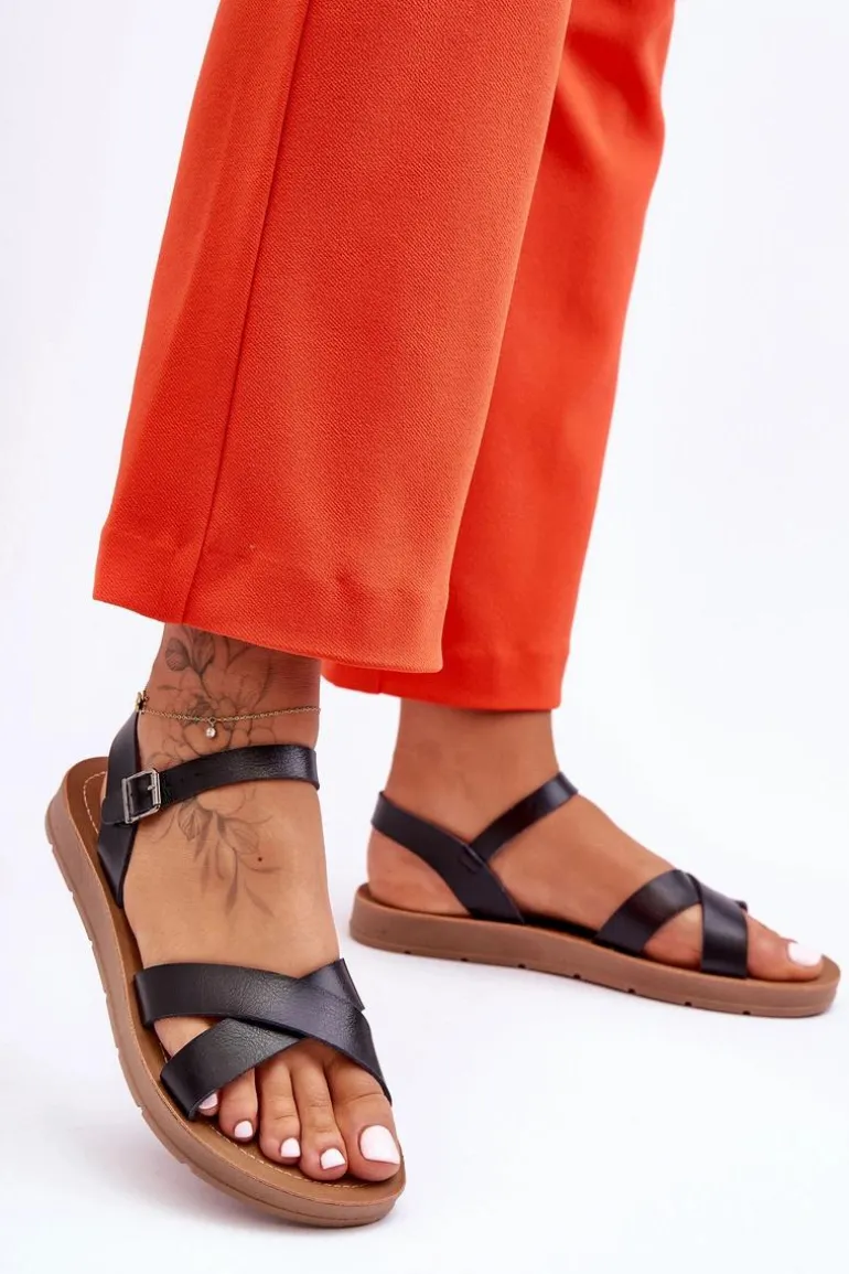 Klasyczne Skórzane Sandały Damskie Czarne Talisma