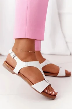 Klasyczne Skórzane Sandały S.Barski 541-8 Srebrne