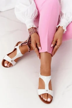 Klasyczne Skórzane Sandały S.Barski 541-8 Srebrne