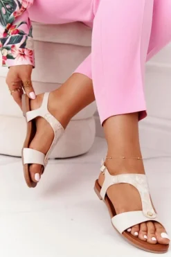 Klasyczne Skórzane Sandały S.Barski 541-8 Złote