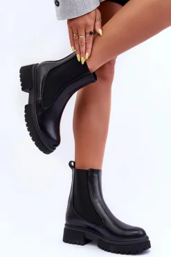 Klasyczne Skórzane Sztyblety Botki Czarne Isminna