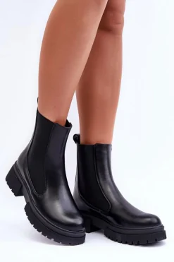 Klasyczne Skórzane Sztyblety Botki Czarne Isminna