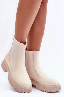 Klasyczne Skórzane Sztyblety Botki Beżowe Isminna