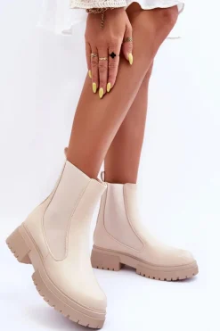 Klasyczne Skórzane Sztyblety Botki Beżowe Isminna