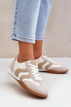 Klasyczne Sneakersy Damskie Z Eko Skóry Beżowe Maretina