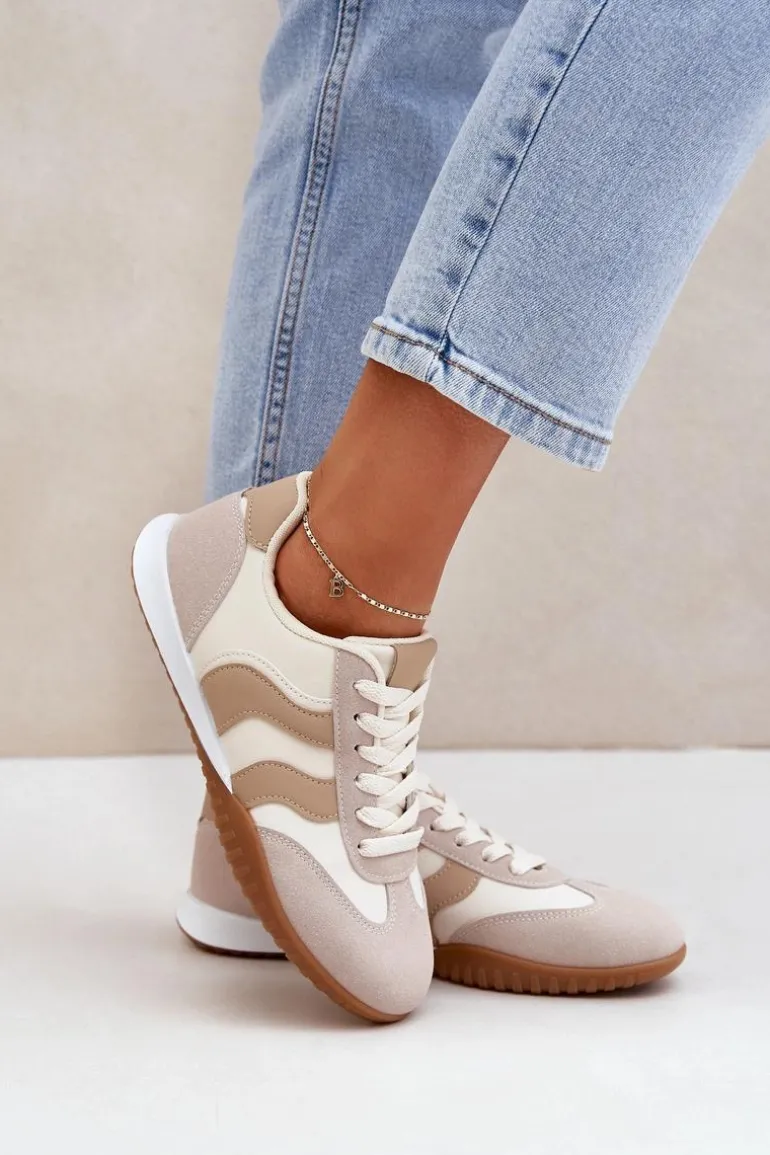 Klasyczne Sneakersy Damskie Z Eko Skóry Beżowe Maretina