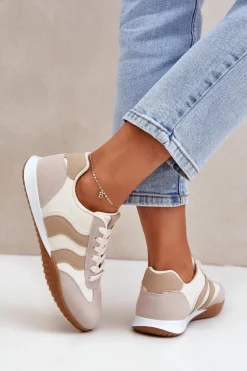 Klasyczne Sneakersy Damskie Z Eko Skóry Beżowe Maretina
