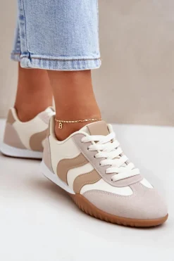 Klasyczne Sneakersy Damskie Z Eko Skóry Beżowe Maretina