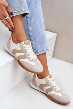 Klasyczne Sneakersy Damskie Z Eko Skóry Beżowe Maretina