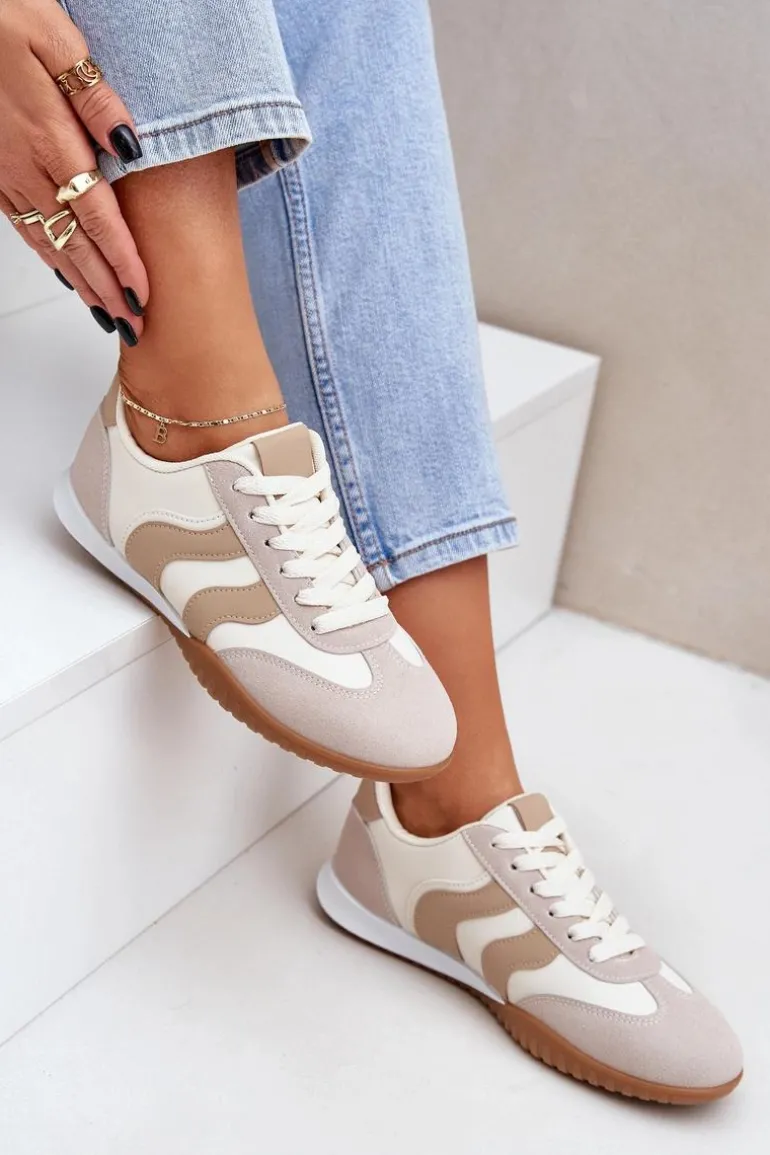 Klasyczne Sneakersy Damskie Z Eko Skóry Beżowe Maretina