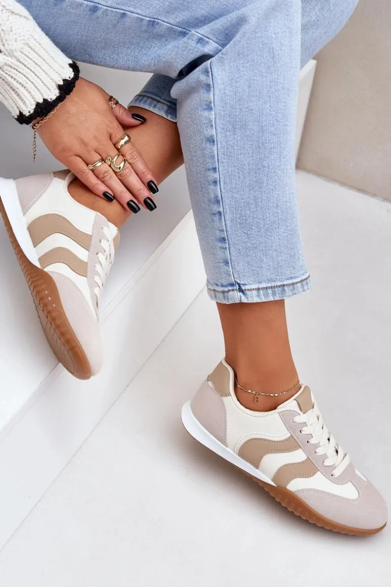 Klasyczne Sneakersy Damskie Z Eko Skóry Beżowe Maretina