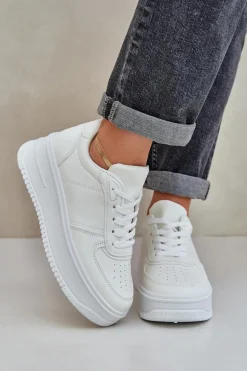 Klasyczne Sneakersy Z Eko Skóry Na Platformie Białe Dorreia