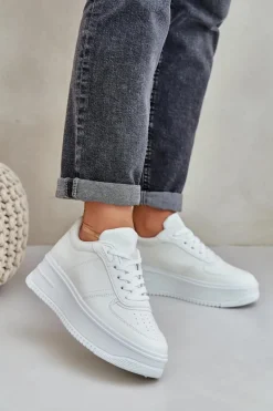 Klasyczne Sneakersy Z Eko Skóry Na Platformie Białe Dorreia