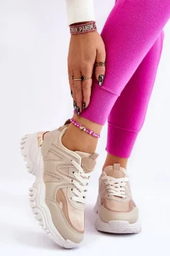 Klasyczne Sportowe Buty Na Platformie Beżowe Bowie