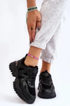 Klasyczne Sportowe Buty Na Platformie Czarne Bowie