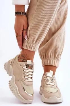 Klasyczne Sportowe Buty Na Platformie Beżowe Need It