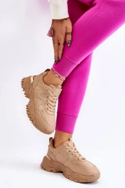 Klasyczne Sportowe Buty Na Platformie Ciemnobeżowe Bowie