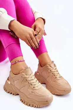 Klasyczne Sportowe Buty Na Platformie Ciemnobeżowe Bowie