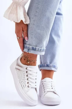 Klasyczne Sportowe Buty Z Ażurowym Wzorem Biało-Srebrne Happier