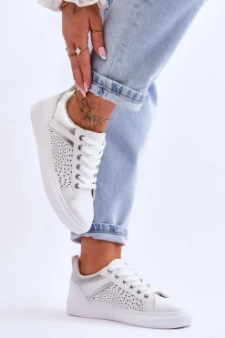 Klasyczne Sportowe Buty Z Ażurowym Wzorem Biało-Srebrne Happier