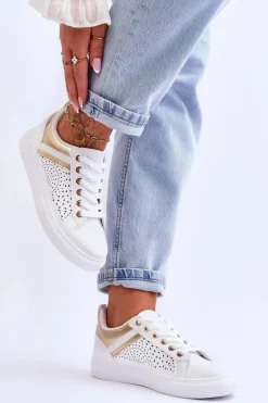 Klasyczne Sportowe Buty Z Ażurowym Wzorem Biało-Złote Happier